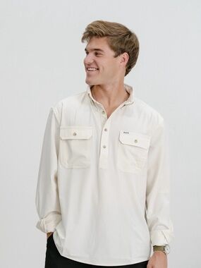 Akuna Shirt $109 M Ivory Bone Hiking Fishing Vented The Half Button Outdoor